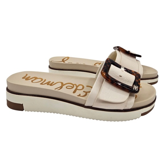 Sam Edelman Womens Ariane Platform Slide Sandals Cream Leather Tortoise Buckle 6 - Picture 2 of 11